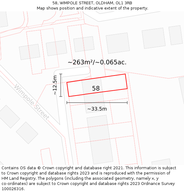 58, WIMPOLE STREET, OLDHAM, OL1 3RB: Plot and title map