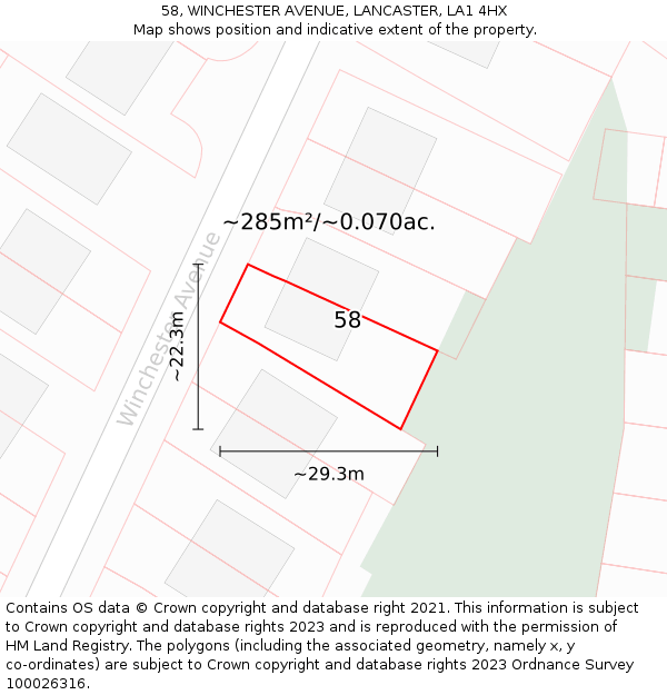 58, WINCHESTER AVENUE, LANCASTER, LA1 4HX: Plot and title map