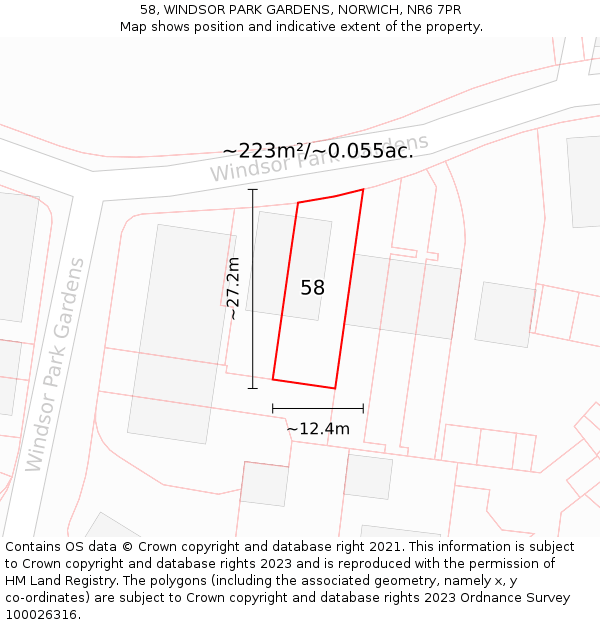 58, WINDSOR PARK GARDENS, NORWICH, NR6 7PR: Plot and title map