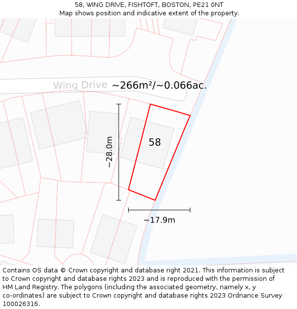 58, WING DRIVE, FISHTOFT, BOSTON, PE21 0NT: Plot and title map