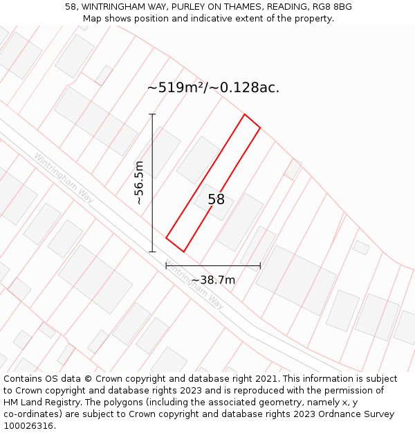 58, WINTRINGHAM WAY, PURLEY ON THAMES, READING, RG8 8BG: Plot and title map