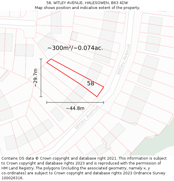 58, WITLEY AVENUE, HALESOWEN, B63 4DW: Plot and title map