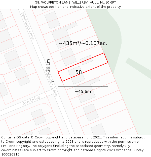 58, WOLFRETON LANE, WILLERBY, HULL, HU10 6PT: Plot and title map