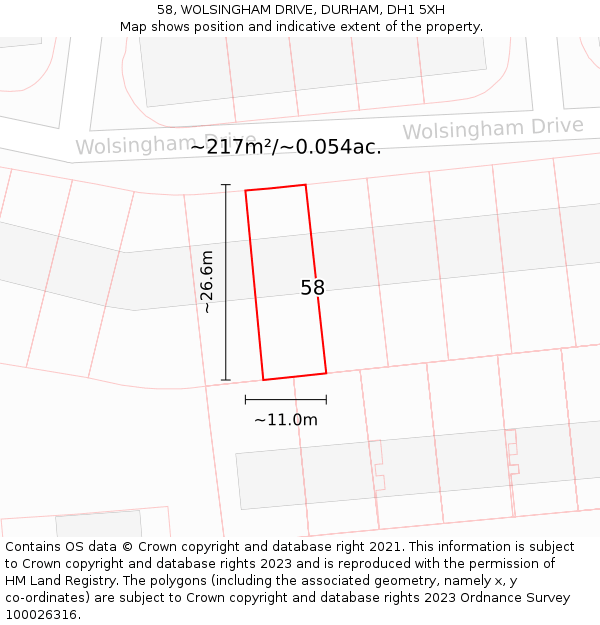 58, WOLSINGHAM DRIVE, DURHAM, DH1 5XH: Plot and title map