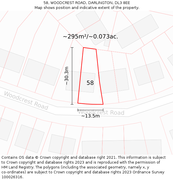 58, WOODCREST ROAD, DARLINGTON, DL3 8EE: Plot and title map