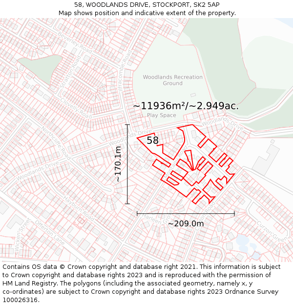 58, WOODLANDS DRIVE, STOCKPORT, SK2 5AP: Plot and title map