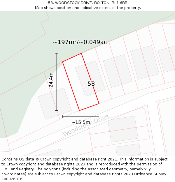 58, WOODSTOCK DRIVE, BOLTON, BL1 6BB: Plot and title map