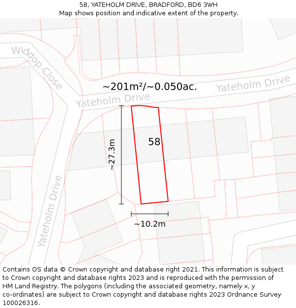 58, YATEHOLM DRIVE, BRADFORD, BD6 3WH: Plot and title map