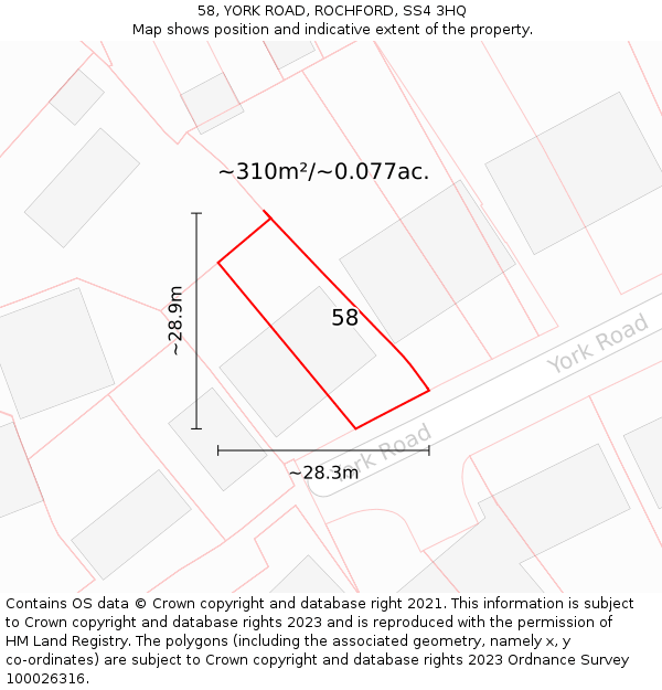 58, YORK ROAD, ROCHFORD, SS4 3HQ: Plot and title map