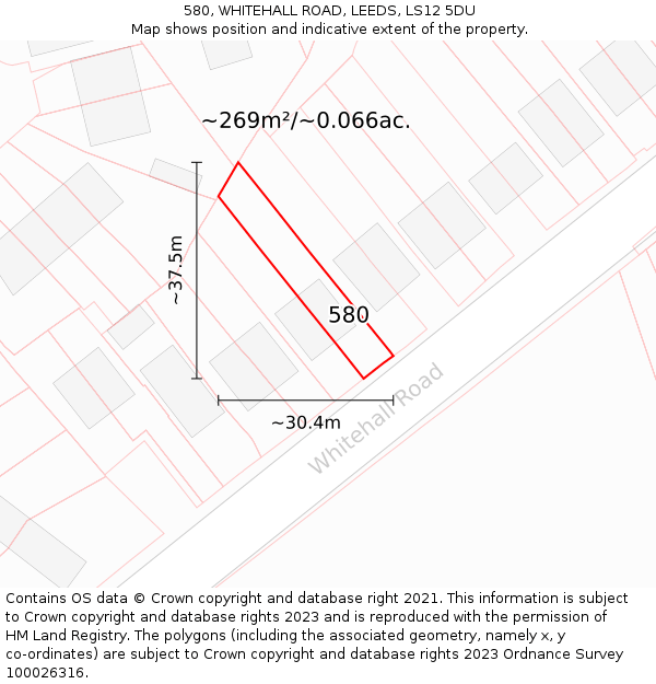 580, WHITEHALL ROAD, LEEDS, LS12 5DU: Plot and title map