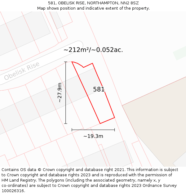 581, OBELISK RISE, NORTHAMPTON, NN2 8SZ: Plot and title map