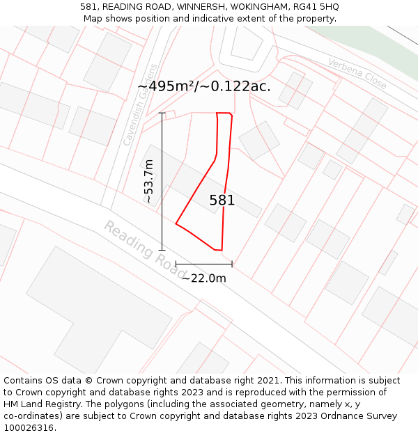 581, READING ROAD, WINNERSH, WOKINGHAM, RG41 5HQ: Plot and title map