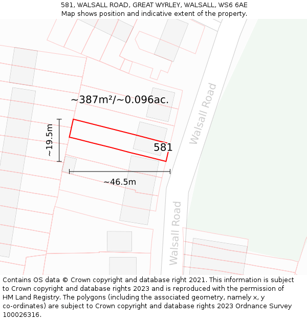 581, WALSALL ROAD, GREAT WYRLEY, WALSALL, WS6 6AE: Plot and title map