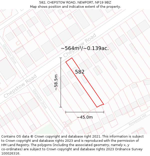 582, CHEPSTOW ROAD, NEWPORT, NP19 9BZ: Plot and title map