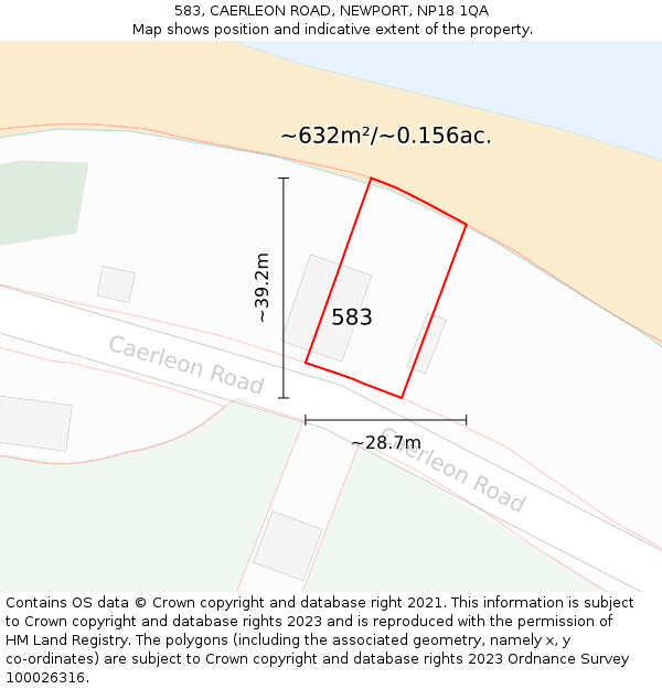 583, CAERLEON ROAD, NEWPORT, NP18 1QA: Plot and title map