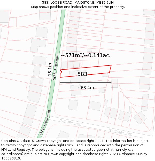 583, LOOSE ROAD, MAIDSTONE, ME15 9UH: Plot and title map