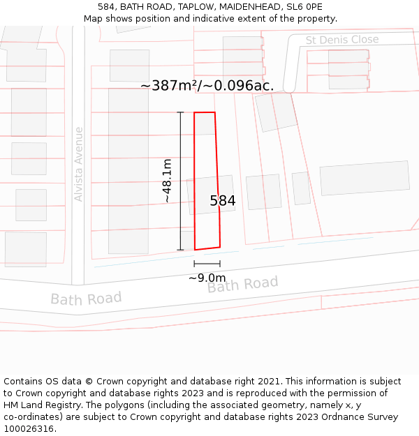 584, BATH ROAD, TAPLOW, MAIDENHEAD, SL6 0PE: Plot and title map