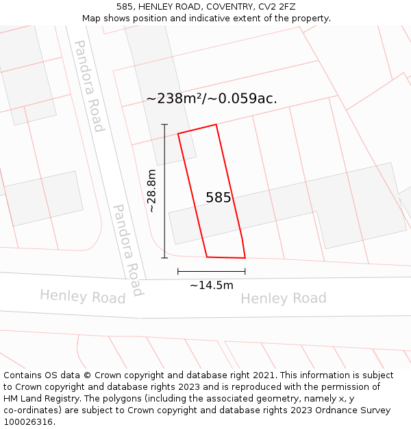 585, HENLEY ROAD, COVENTRY, CV2 2FZ: Plot and title map