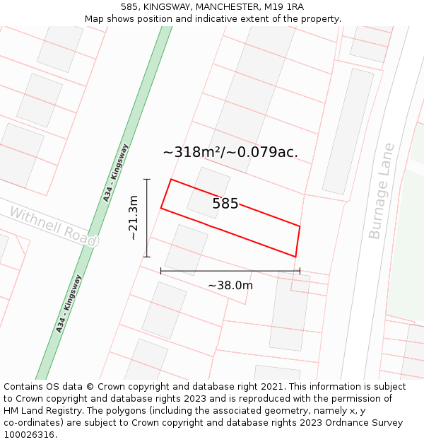 585, KINGSWAY, MANCHESTER, M19 1RA: Plot and title map