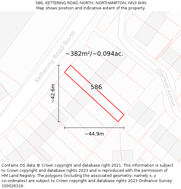 586, KETTERING ROAD NORTH, NORTHAMPTON, NN3 6HN: Plot and title map