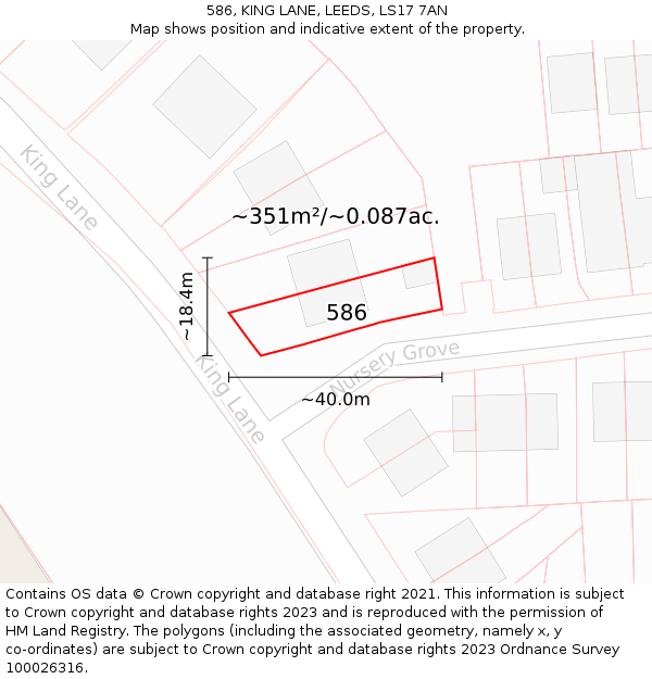 586, KING LANE, LEEDS, LS17 7AN: Plot and title map