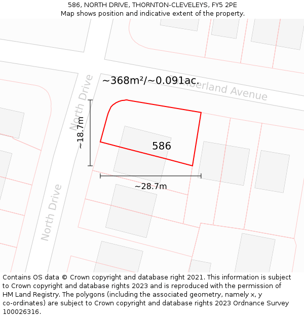 586, NORTH DRIVE, THORNTON-CLEVELEYS, FY5 2PE: Plot and title map