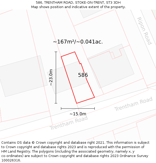 586, TRENTHAM ROAD, STOKE-ON-TRENT, ST3 3DH: Plot and title map