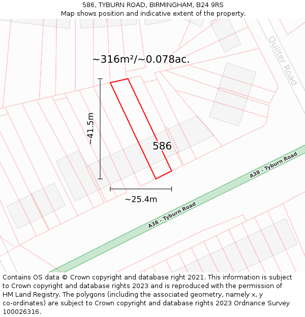 586, TYBURN ROAD, BIRMINGHAM, B24 9RS: Plot and title map