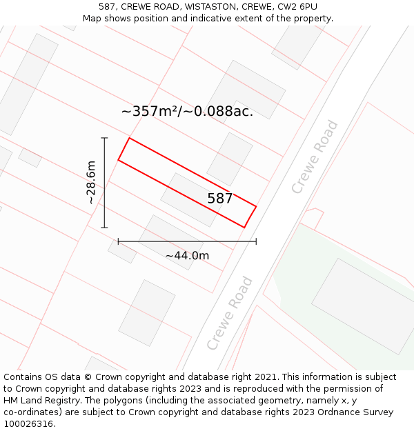 587, CREWE ROAD, WISTASTON, CREWE, CW2 6PU: Plot and title map