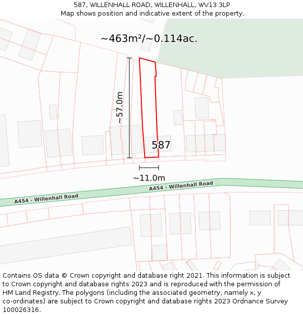 587, WILLENHALL ROAD, WILLENHALL, WV13 3LP: Plot and title map