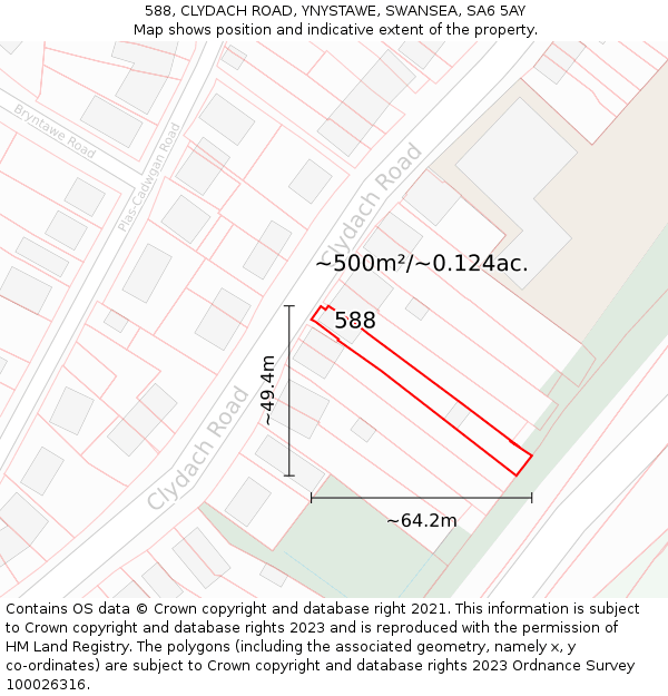 588, CLYDACH ROAD, YNYSTAWE, SWANSEA, SA6 5AY: Plot and title map