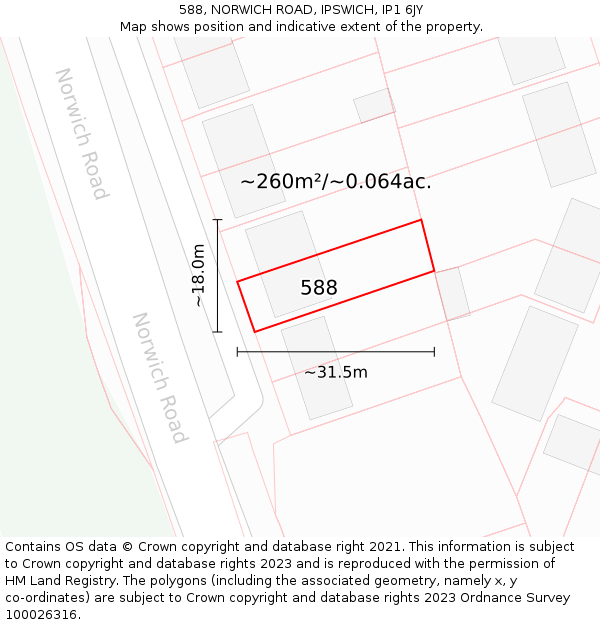 588, NORWICH ROAD, IPSWICH, IP1 6JY: Plot and title map