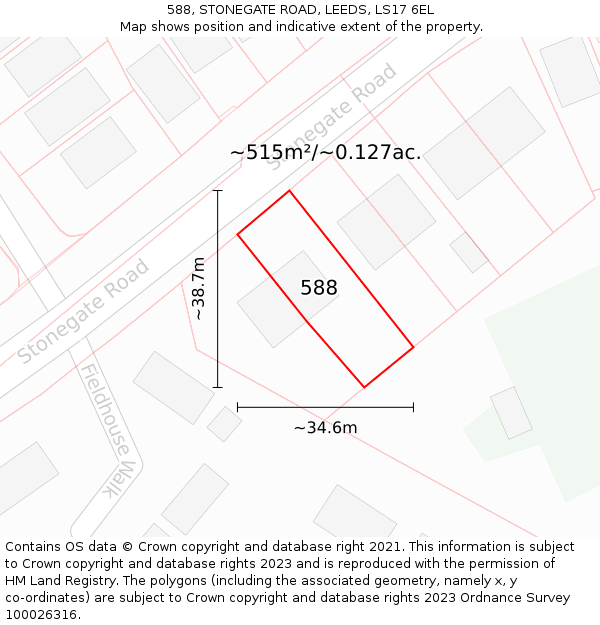 588, STONEGATE ROAD, LEEDS, LS17 6EL: Plot and title map