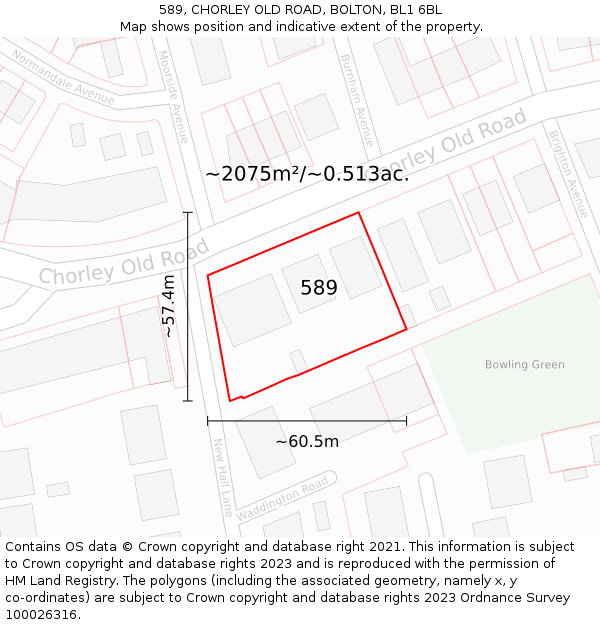 589, CHORLEY OLD ROAD, BOLTON, BL1 6BL: Plot and title map