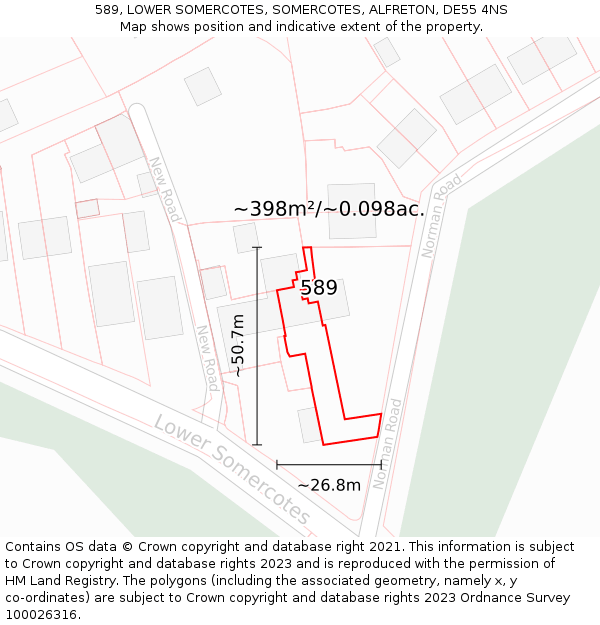 589, LOWER SOMERCOTES, SOMERCOTES, ALFRETON, DE55 4NS: Plot and title map