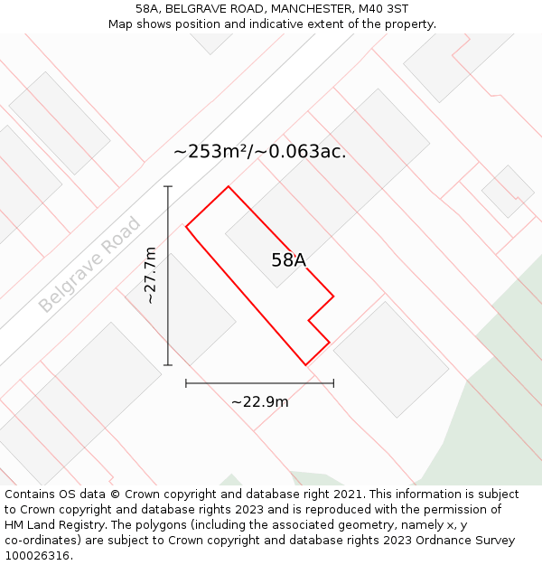 58A, BELGRAVE ROAD, MANCHESTER, M40 3ST: Plot and title map