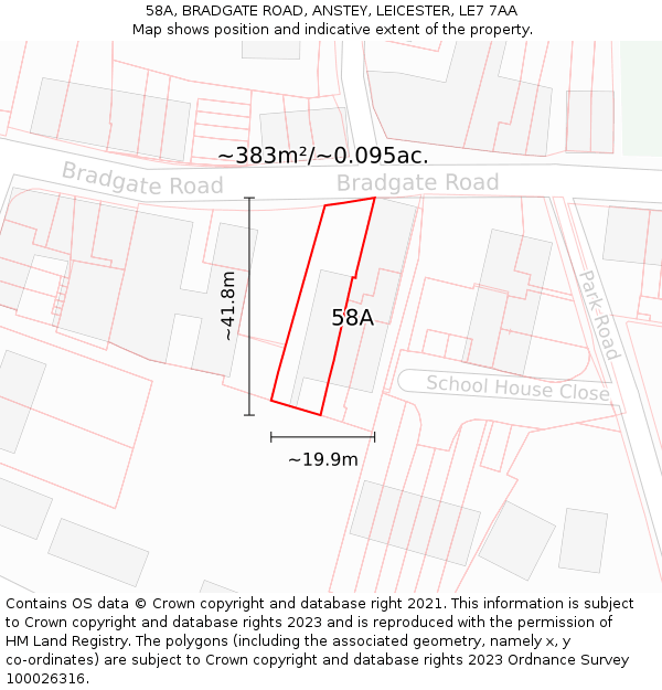 58A, BRADGATE ROAD, ANSTEY, LEICESTER, LE7 7AA: Plot and title map