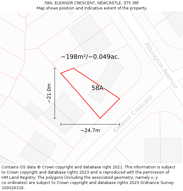 58A, ELEANOR CRESCENT, NEWCASTLE, ST5 3RF: Plot and title map