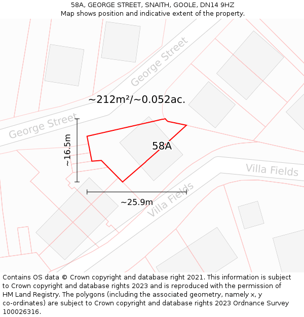 58A, GEORGE STREET, SNAITH, GOOLE, DN14 9HZ: Plot and title map