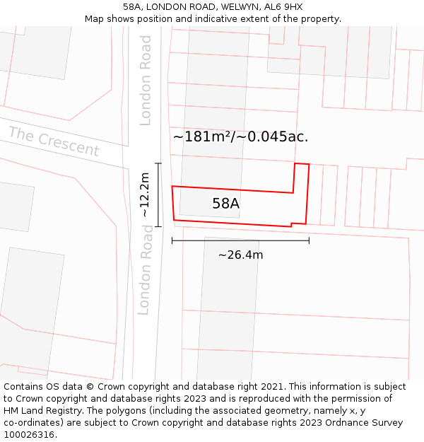 58A, LONDON ROAD, WELWYN, AL6 9HX: Plot and title map