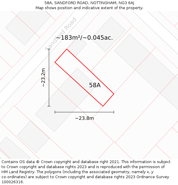 58A, SANDFORD ROAD, NOTTINGHAM, NG3 6AJ: Plot and title map