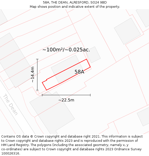 58A, THE DEAN, ALRESFORD, SO24 9BD: Plot and title map