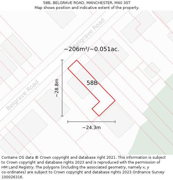 58B, BELGRAVE ROAD, MANCHESTER, M40 3ST: Plot and title map