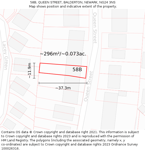 58B, QUEEN STREET, BALDERTON, NEWARK, NG24 3NS: Plot and title map