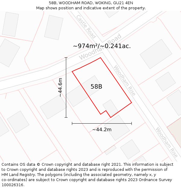 58B, WOODHAM ROAD, WOKING, GU21 4EN: Plot and title map