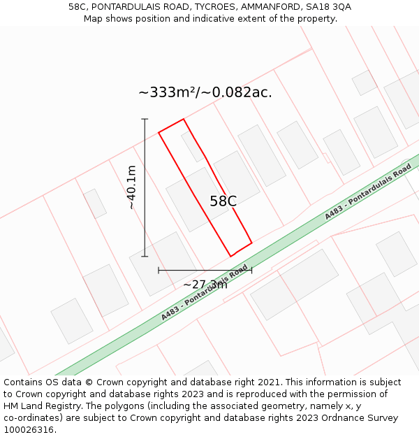 58C, PONTARDULAIS ROAD, TYCROES, AMMANFORD, SA18 3QA: Plot and title map