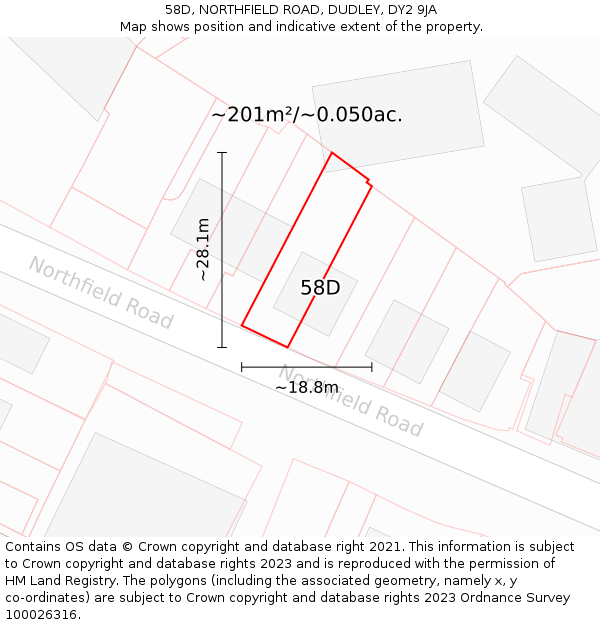 58D, NORTHFIELD ROAD, DUDLEY, DY2 9JA: Plot and title map