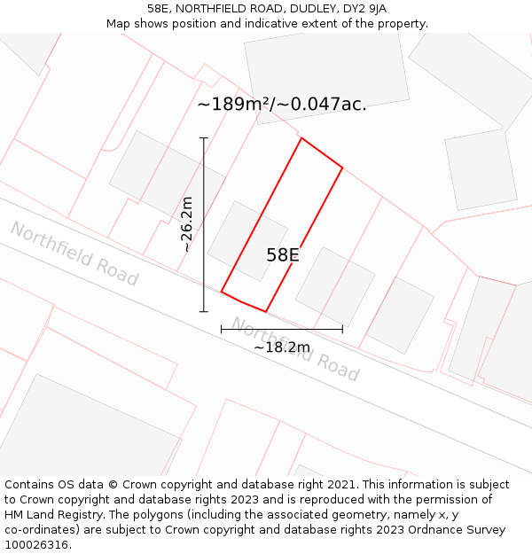 58E, NORTHFIELD ROAD, DUDLEY, DY2 9JA: Plot and title map