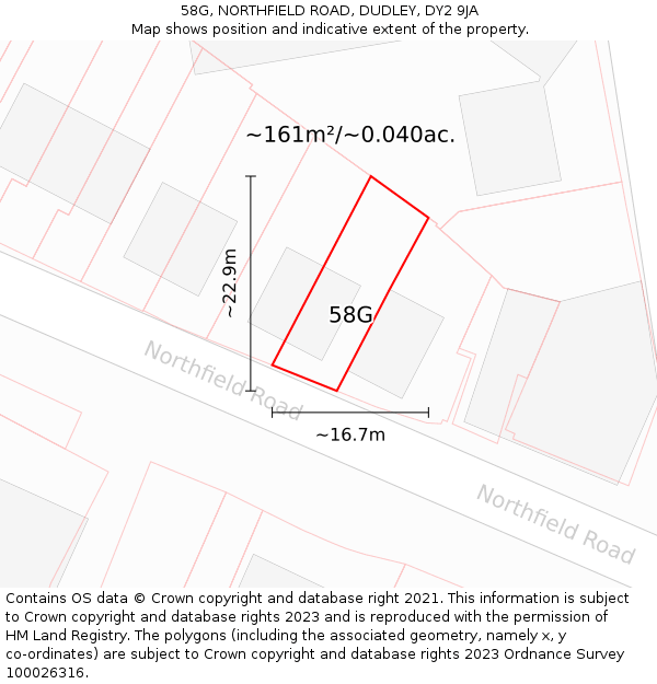 58G, NORTHFIELD ROAD, DUDLEY, DY2 9JA: Plot and title map