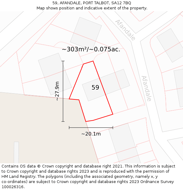 59, AFANDALE, PORT TALBOT, SA12 7BQ: Plot and title map